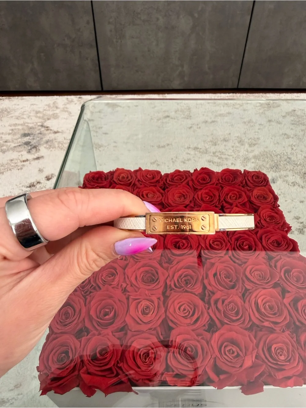 Michael Kors Gold Tone White Hinged Bangle Bracelet